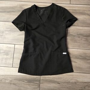 Figs Black V-Neck Short Sleeve Top